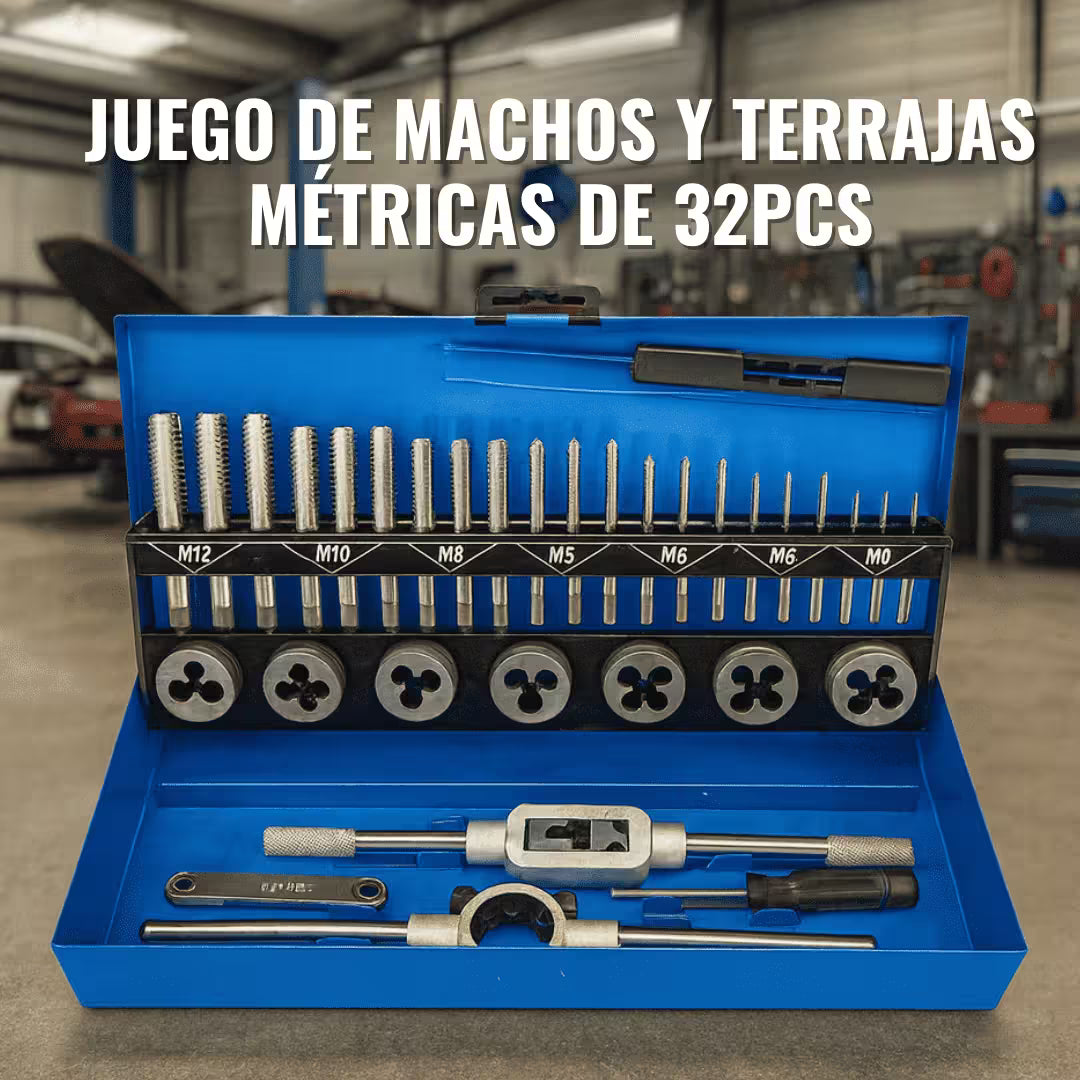 Juego de machos y terrajas métricas de 32Pcs
