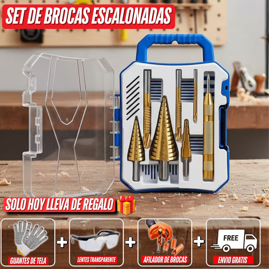 Set de brocas escalonadas + Punzón de Marcado