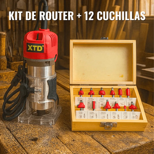 Combo Ruteadora + Kit De cuchillas 12Pcs